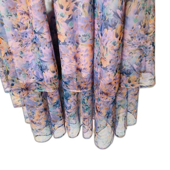 NWT LAUNDRY by SHELLI SEGAL Multi Color Floral Romantic Mesh Wrap Dress Size 16 - Picture 8 of 11